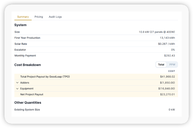 Improved TPO Proposal Summaries in Enerflo.