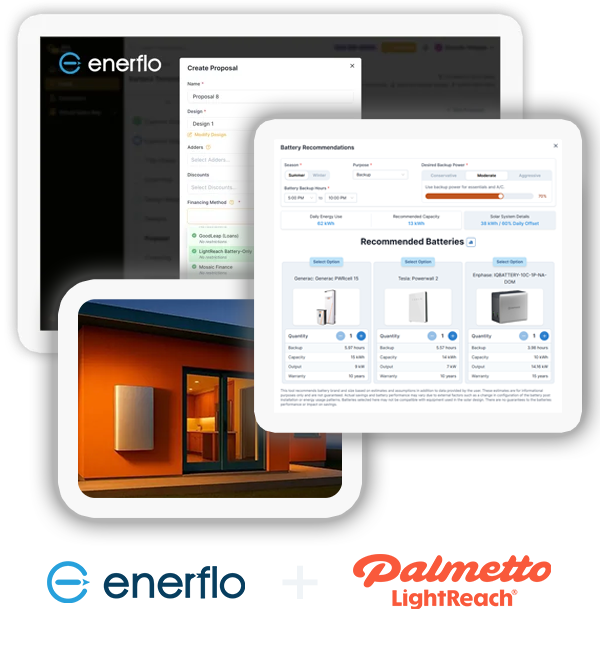 Unlock a New Revenue Stream with Your Install Base — with Enerflo + Palmetto Energy Backup.