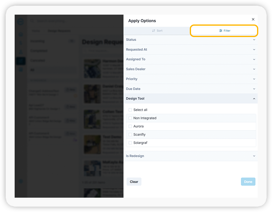 Enerflo - New Design Tool Filters Added to Design Requests.